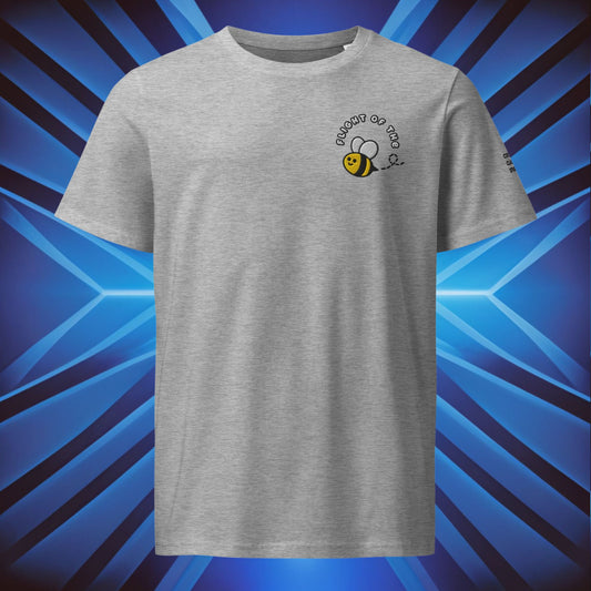 Gray t-shirt with a bee graphic from the piece Flight of the Bumblebee